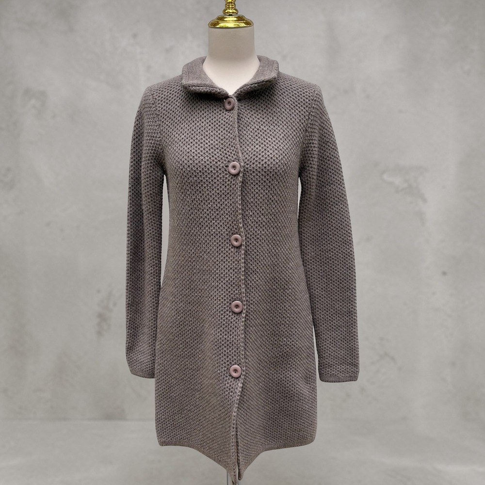 Cocogiò Cardigan Sweater S Mauve Taupe Italian Wool Blend Chunky Knit Minimalist